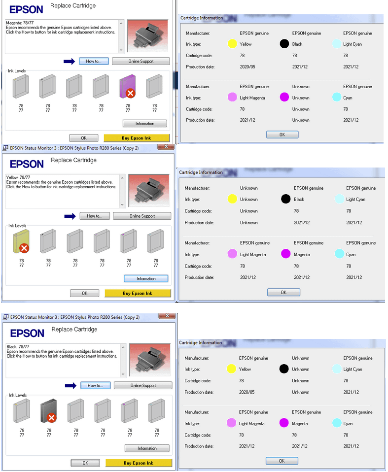 r/printers - Problem with ink-cartridge recognition on Epson R280 ?
